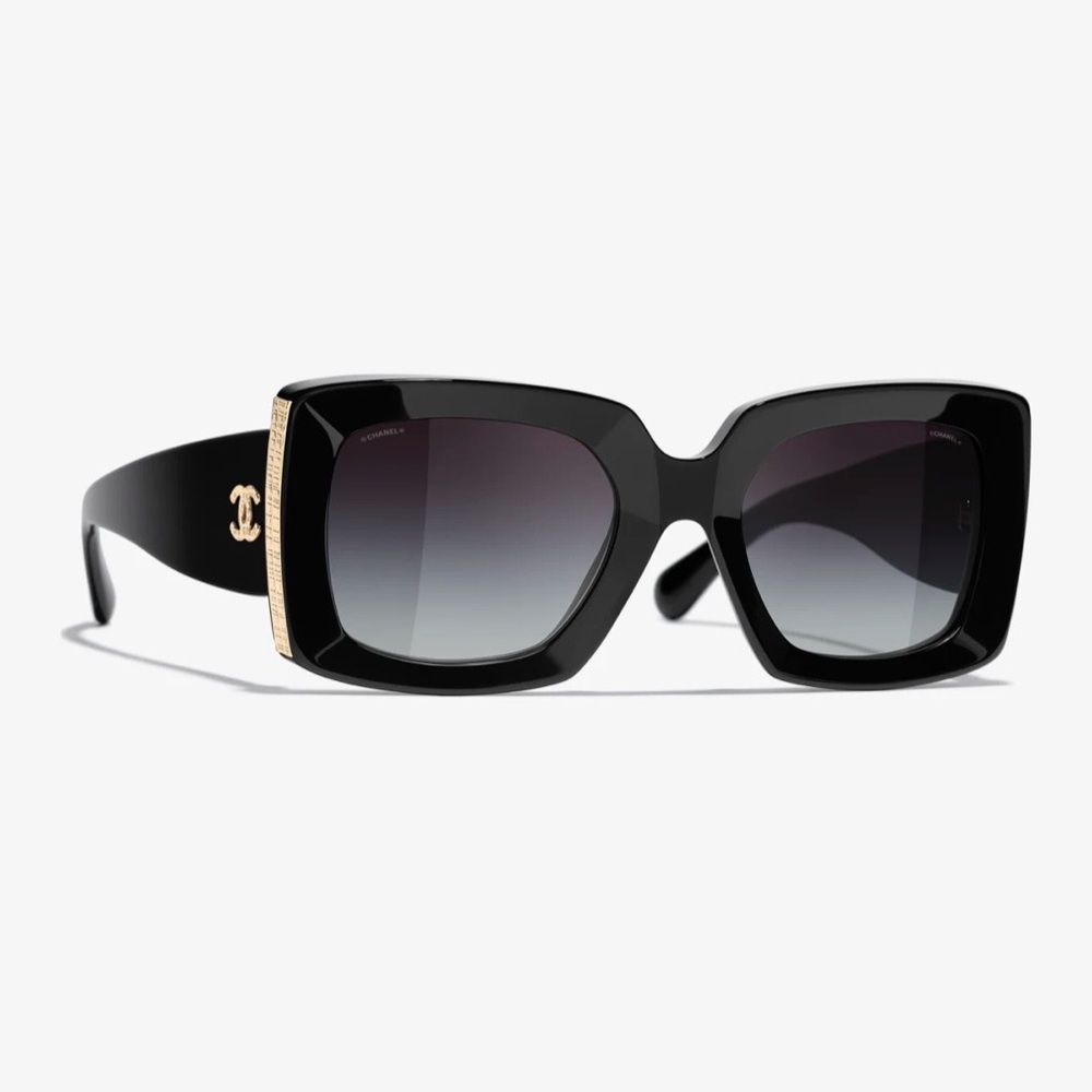CHANEL Black Sunglasses with Gold Accents
